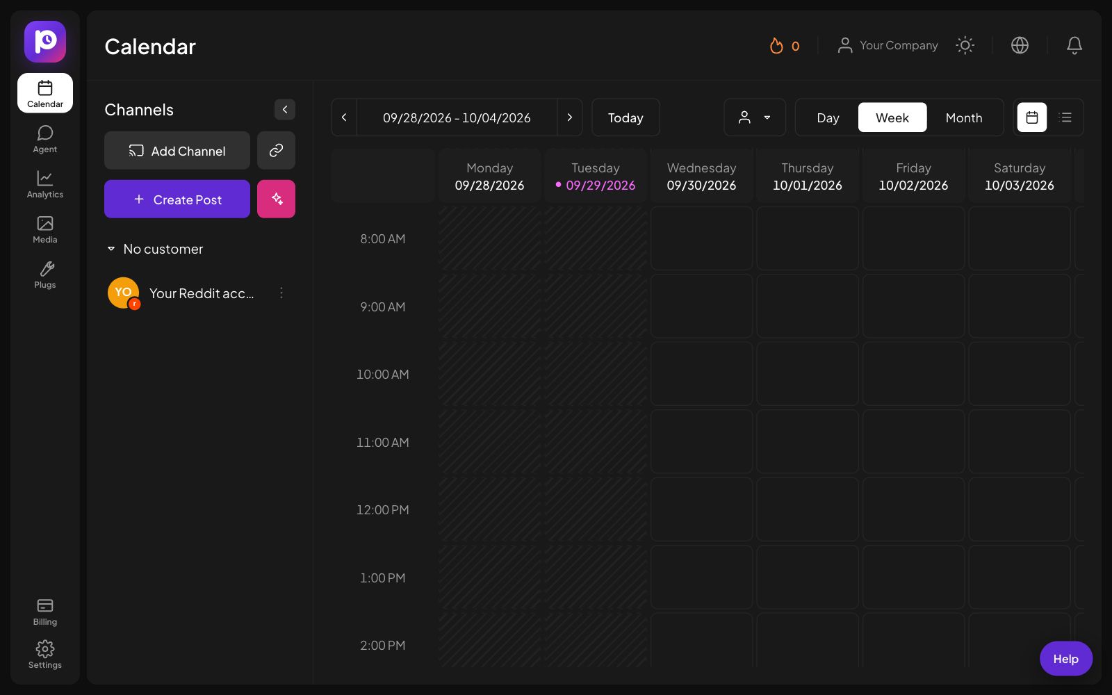 The Postozo Calendar with the new Reddit channel in the channel list