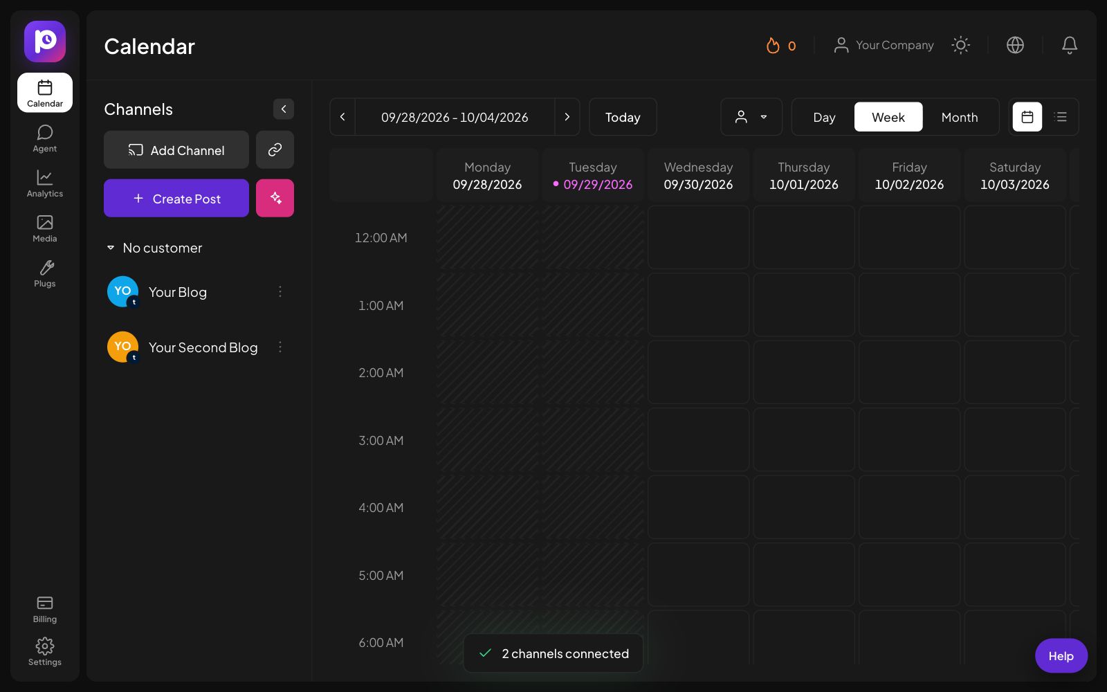 The Postozo Calendar with the new Tumblr channel in the channel list