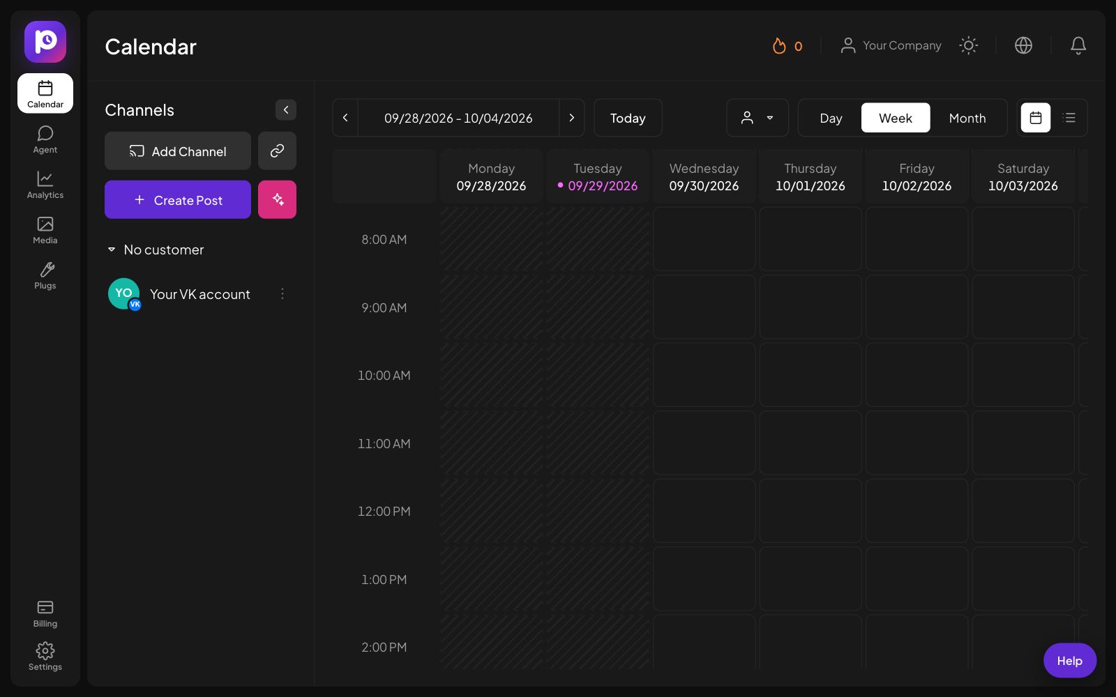 The Postozo Calendar with the new VK channel in the channel list