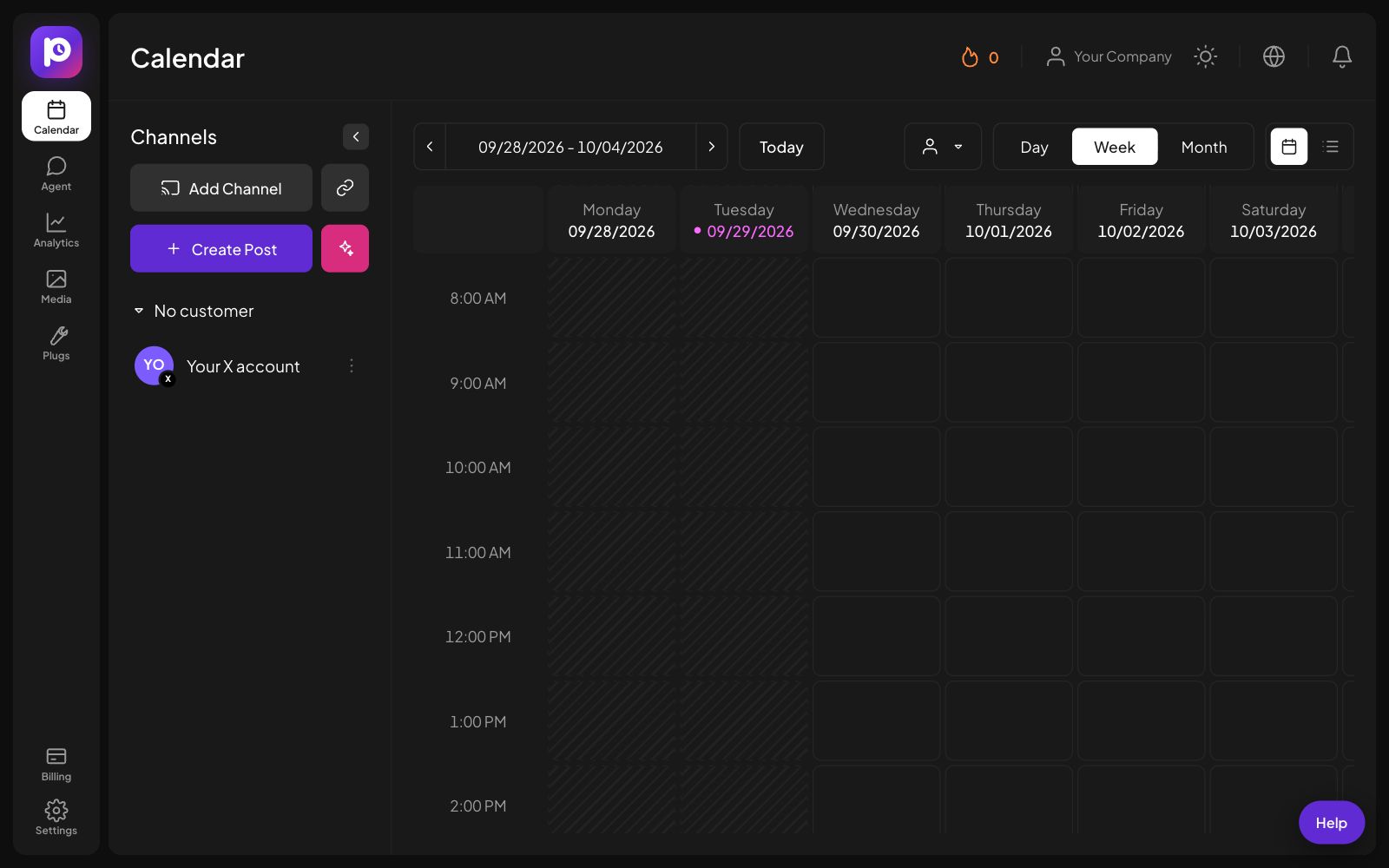 The Postozo Calendar with the new X channel in the channel list